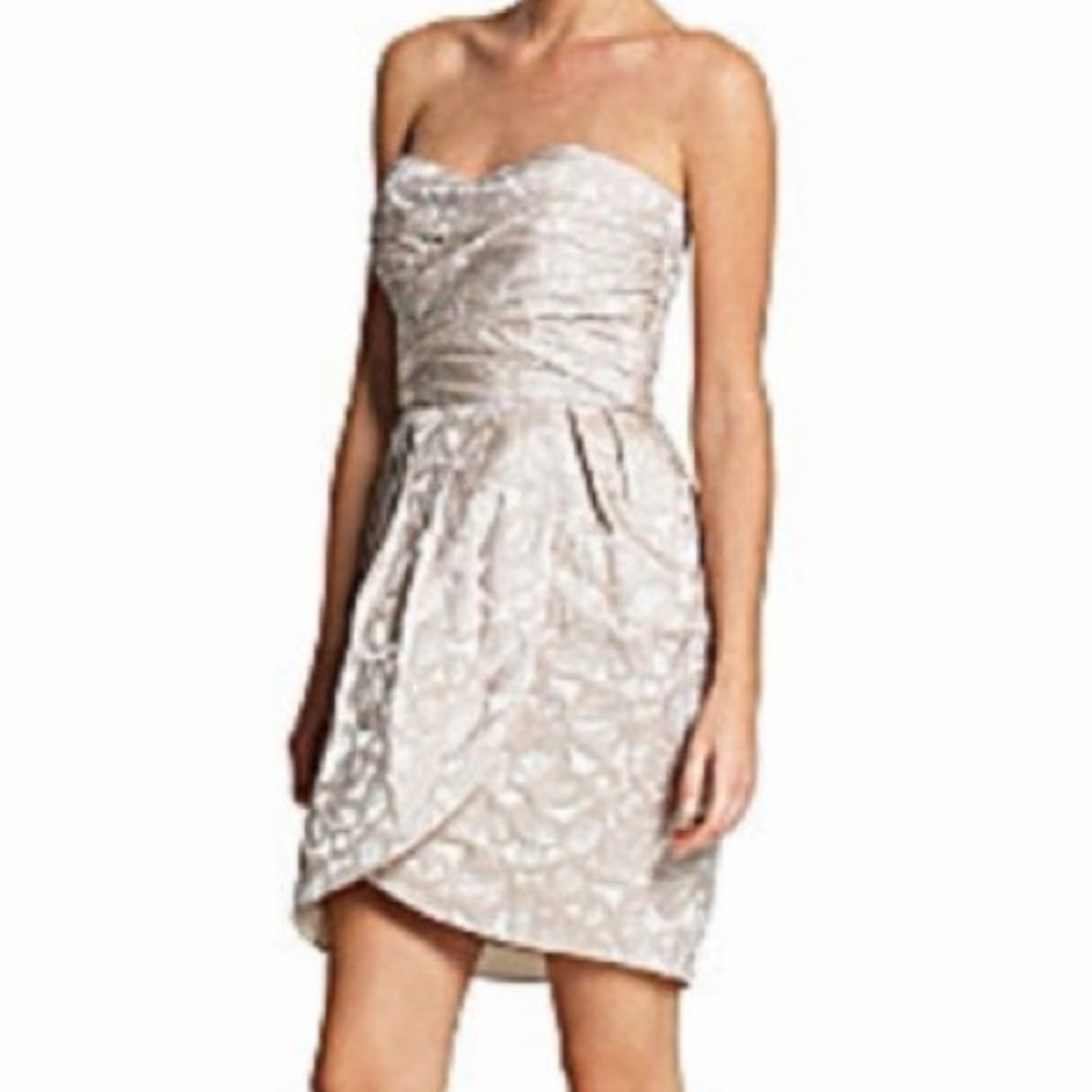 Max & Cleo Jacquard Strapless Tulip Hem Dress